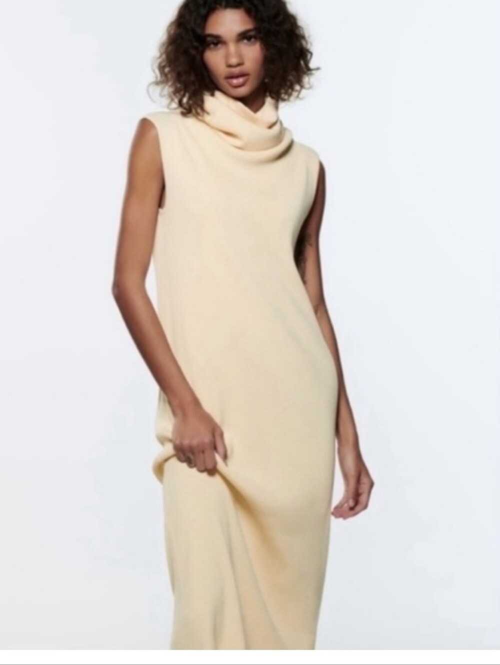 Zara Sleeveless Cowl Neck Sweater - Pale Yellow - Picture 4 of 8